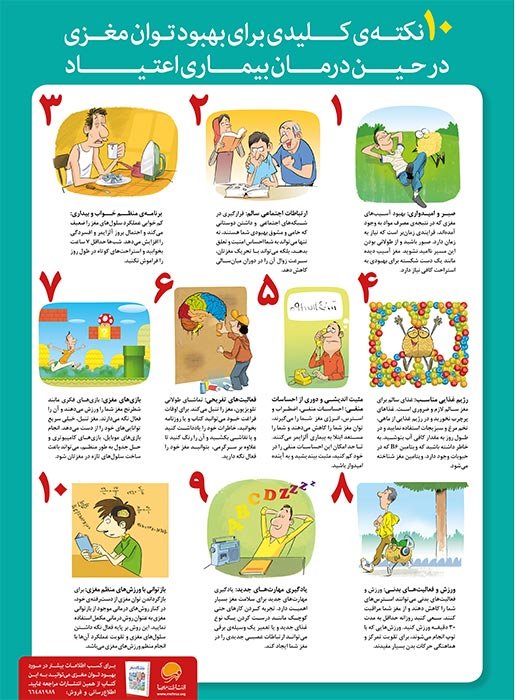 پوستر 10 نکته کلیدی برای بهبود توان مغزی در حین درمان بیماری اعتیاد